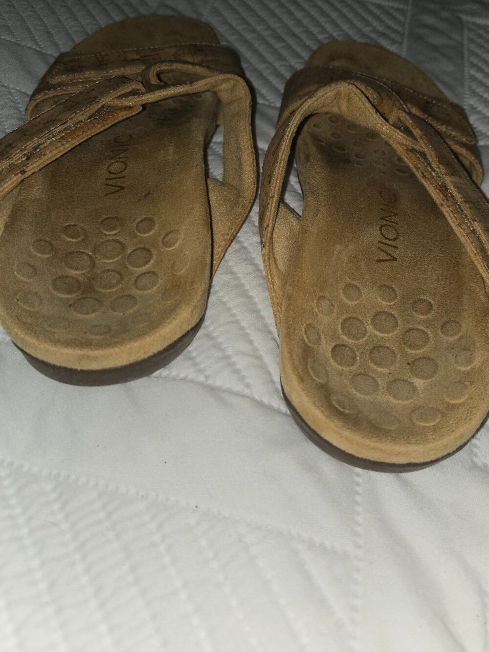 VIONIC Gold Cork Slide Sandals Size 8 - Picture 3 of 7